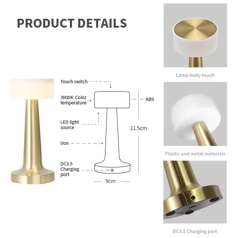 Table Lamp/Table Lamp Study Room/Lamp Table/Led/Wireless Led Touch 3 Mode Metal/Bed Lamps Bedroom Side/Rechargeable Metal Touch/Warm Lighting