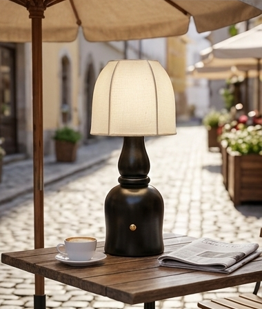 Cordless Rechargeable Table Lamp with Solid Mango Wood Base